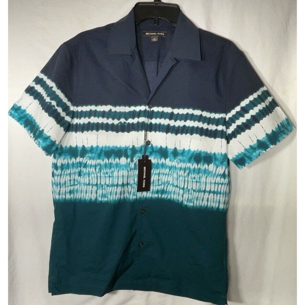New Men's Michael Kors Nassau Teal Short Sleeve Button Down‎ Shirt - Size Small